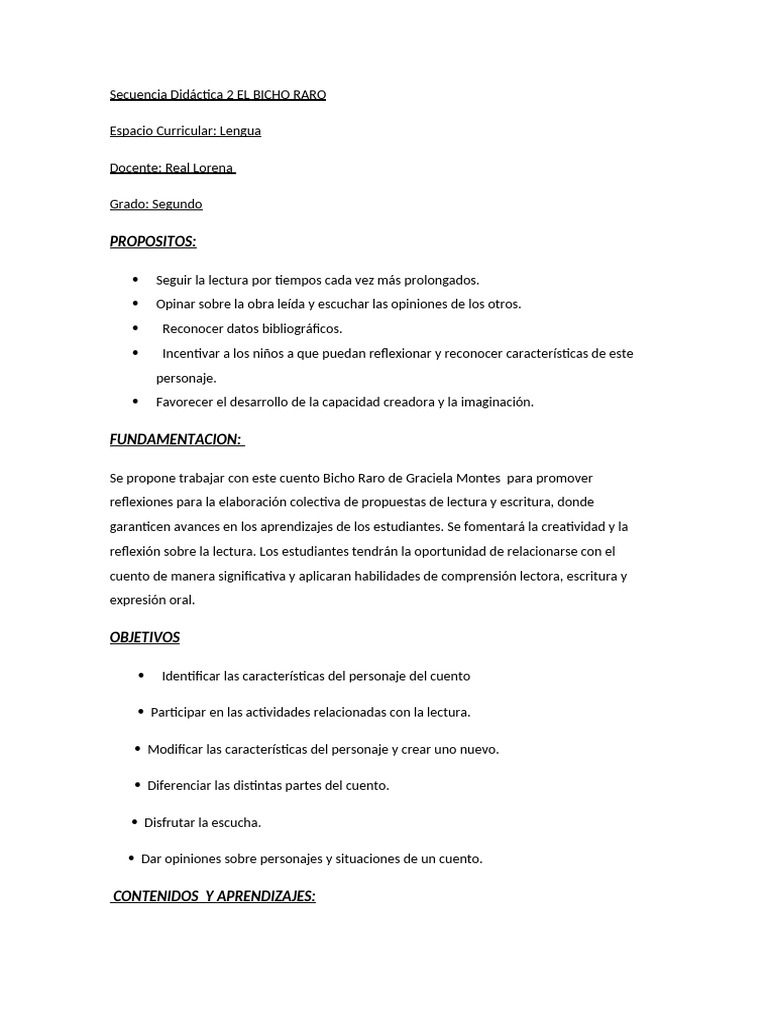 Actividades Didácticas del Bicho Raro | PDF | Cuentos | Cognición