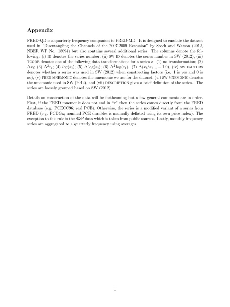 FRED-QD Updated Appendix | PDF | U.S. Producer Price Index | Personal  Consumption Expenditures Price Index