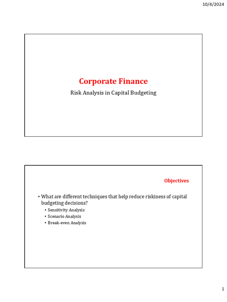 U4. CF8. Risk Analysis in Capital Budgeting | PDF | Depreciation | Net ...