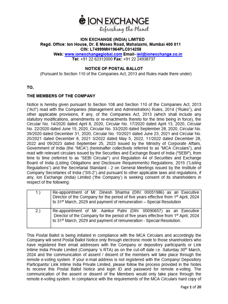 Postal Ballot Notice 2024 | PDF | Login | Electronic Voting