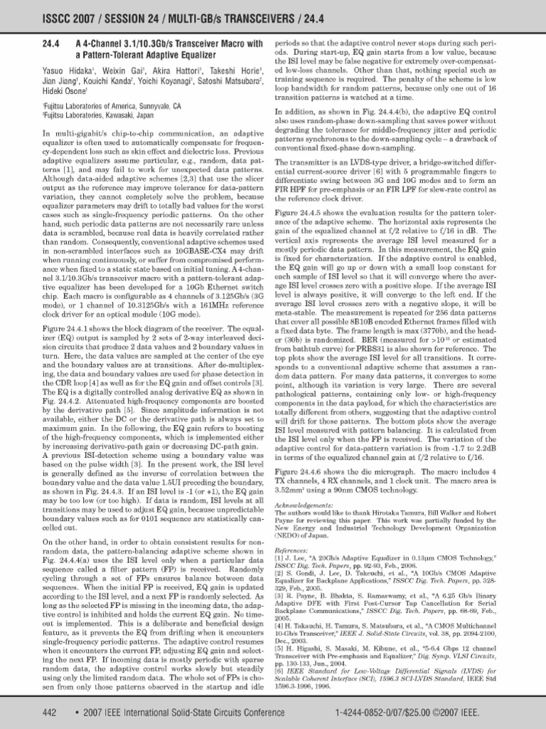 A 4-Channel 3.1 10.3Gb S Transceiver Macro With A Pattern-Tolerant ...