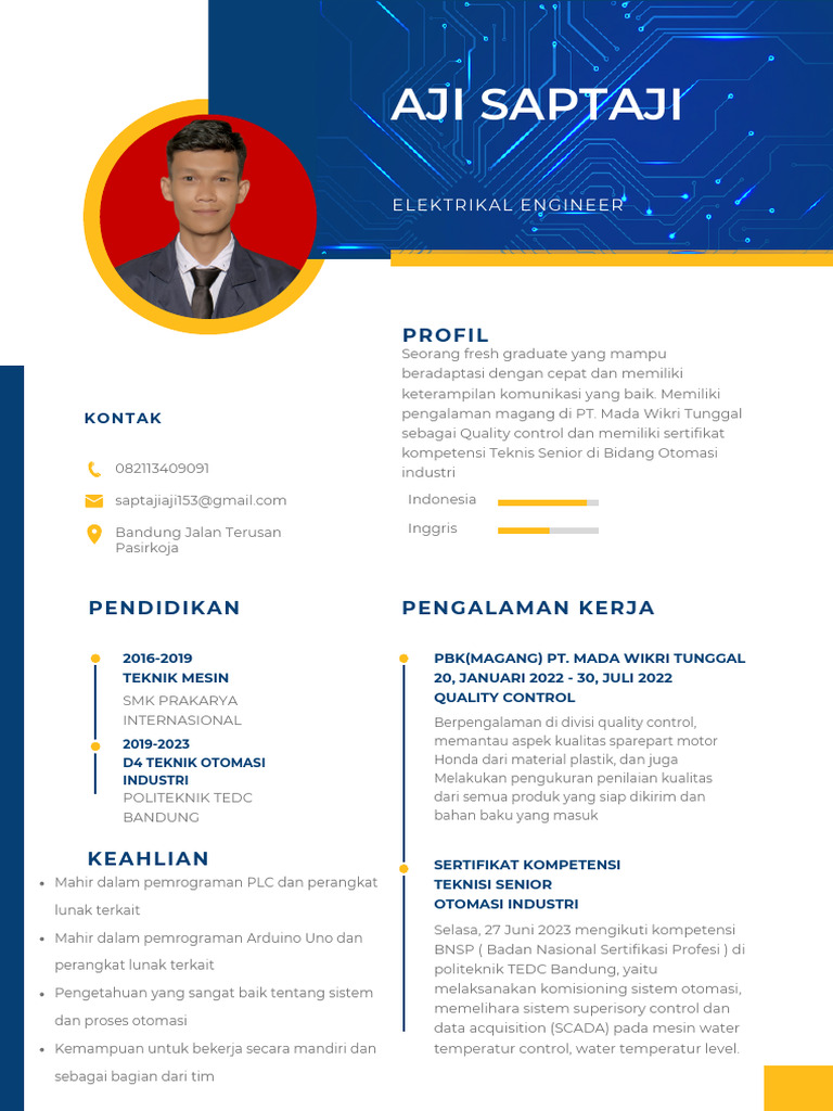 Profil Aji Saptaji: Engineer Otomasi | PDF