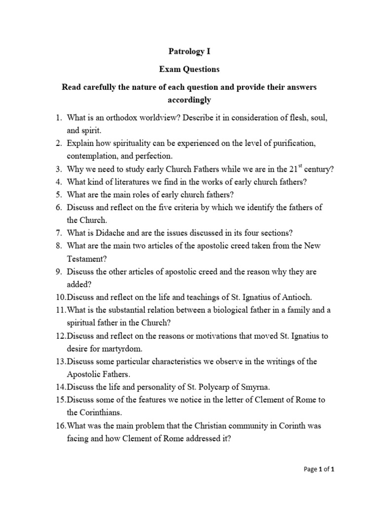 Exam Questions on Early Church Fathers | PDF