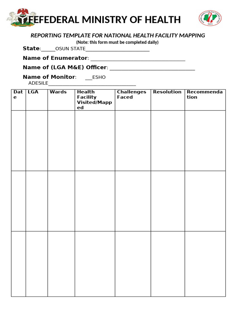 Daily Health Facility Mapping Template | PDF | Social Science