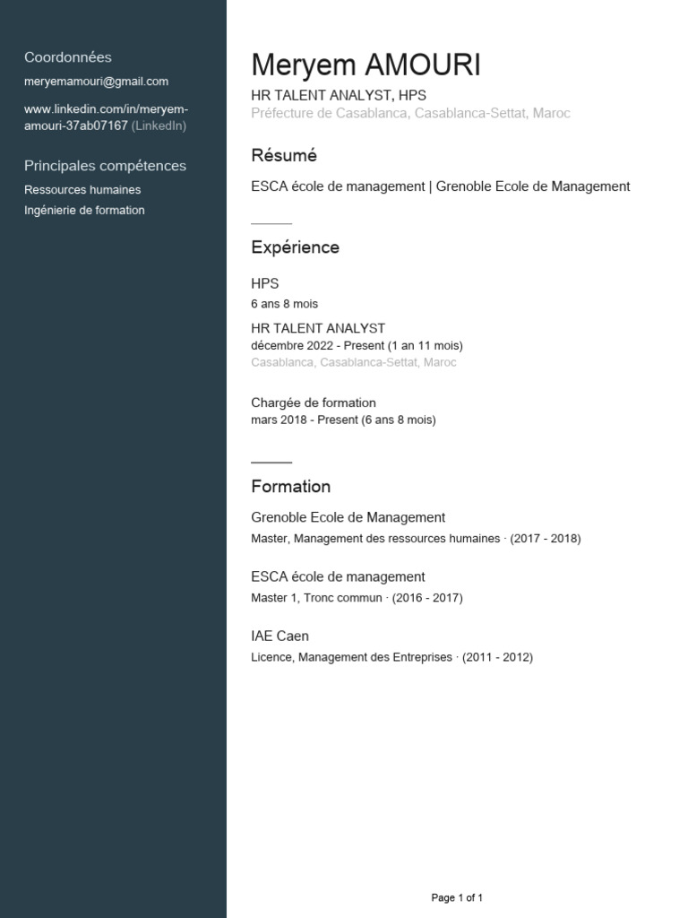 Analyste RH : Meryem Amouri | PDF