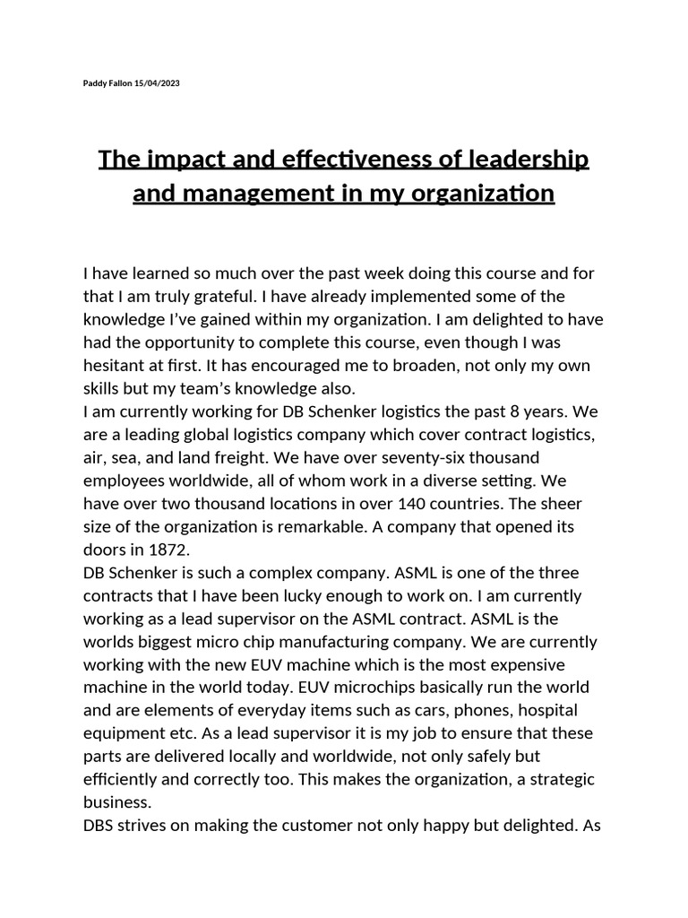 The Impact and Effectiveness of Leadership and Management in My ...