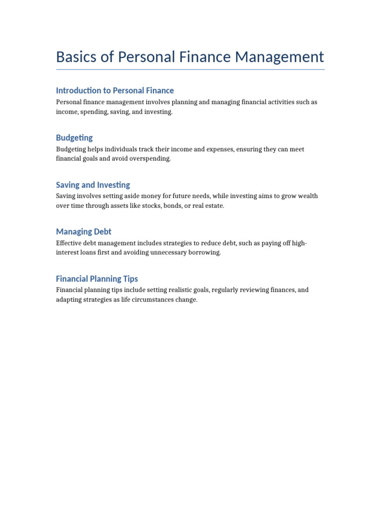 Basics of Personal Finance Management | PDF