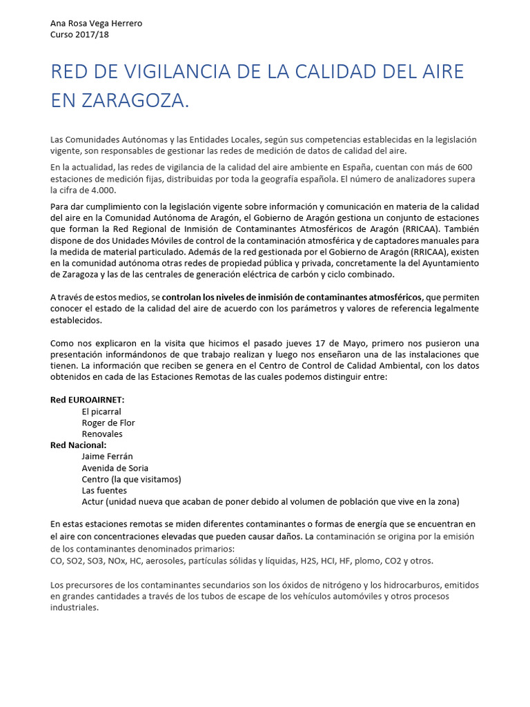 Vigilancia de la Calidad del Aire en Zaragoza | PDF | La contaminación ...