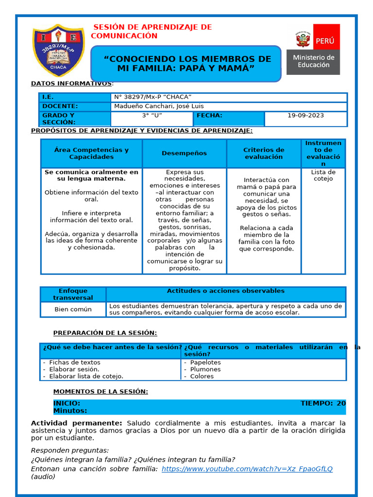 Aprendizaje sobre Mi Familia en Clase | PDF | Aprendizaje ...