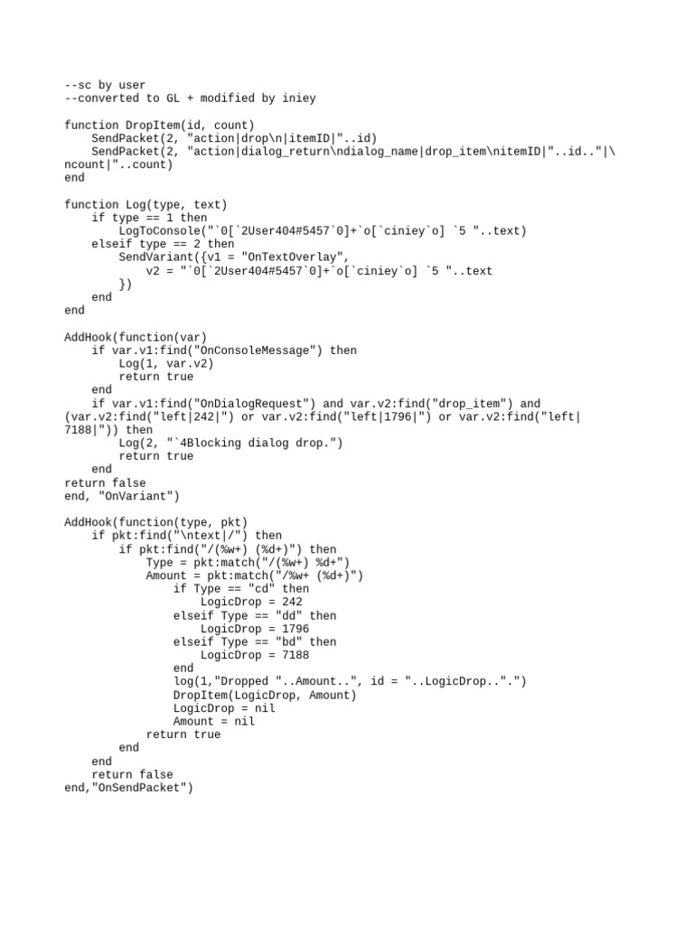 Lua Script for Item Drop Management | PDF