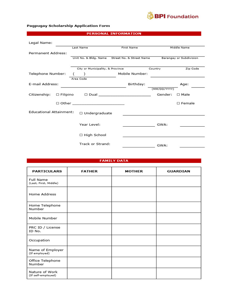 Pagpugay Scholarship Application Form | PDF