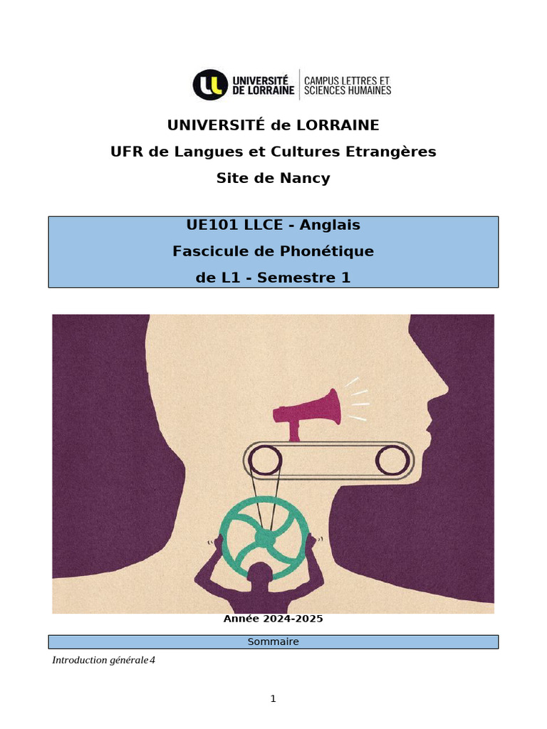 Fascicule UE101 Phonétique 2024-2025 | PDF | Syllabe | Langue anglaise