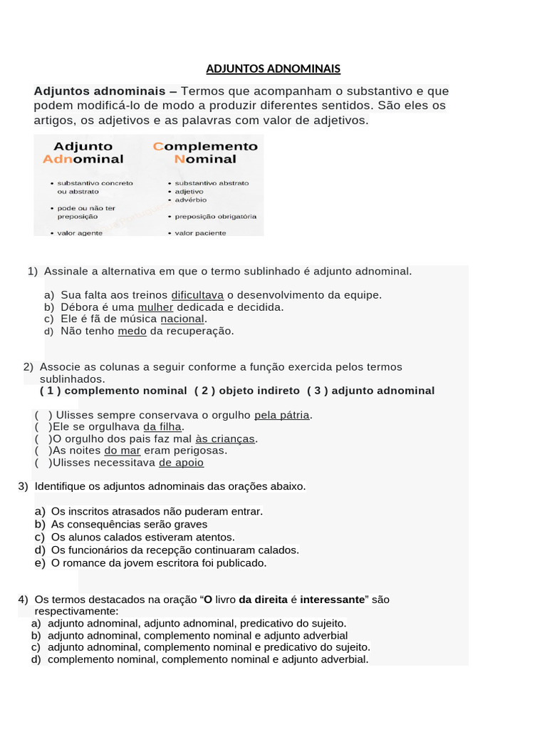 Adjuntos Adnominais e Adverbiais | PDF | Advérbio | Substantivo