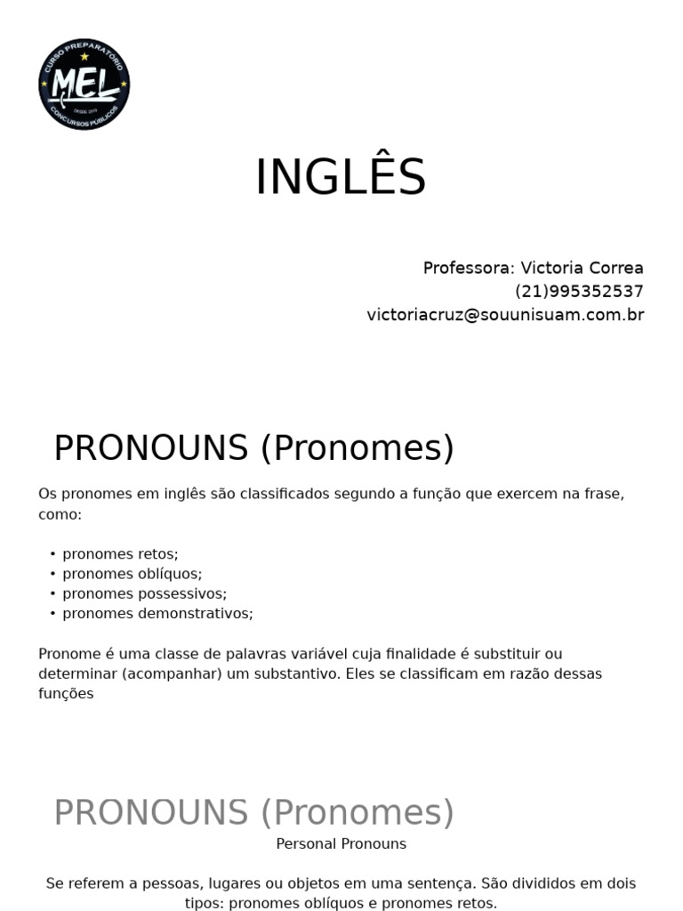 Guia Completo sobre Pronomes e Preposições | PDF | Pronome | Unidades ...