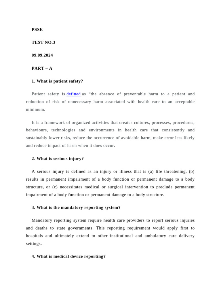 Test No 3 Psse | PDF | Patient Safety | Medical Device