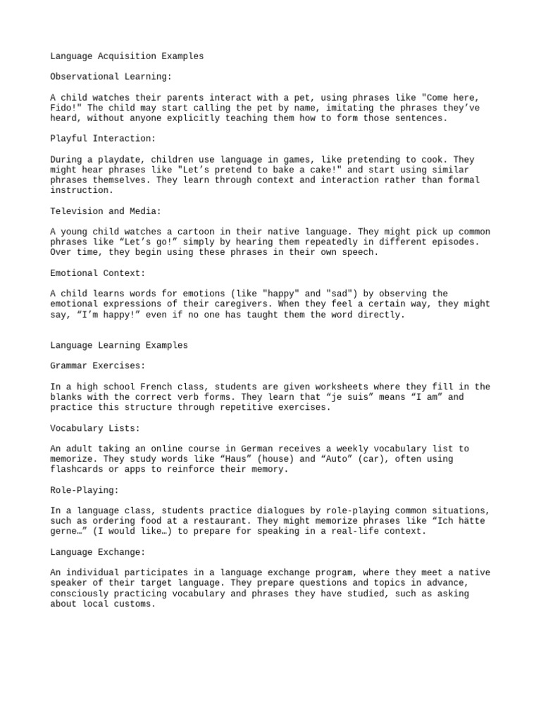 Language Acquisition And Language Learning Examples Pdf Language