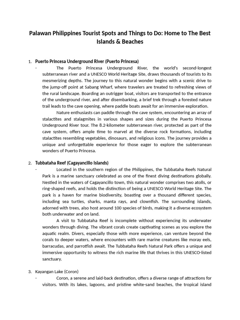 10 Palawan Philippines Tourist Spots Reference Nito Is Yung Link | PDF ...