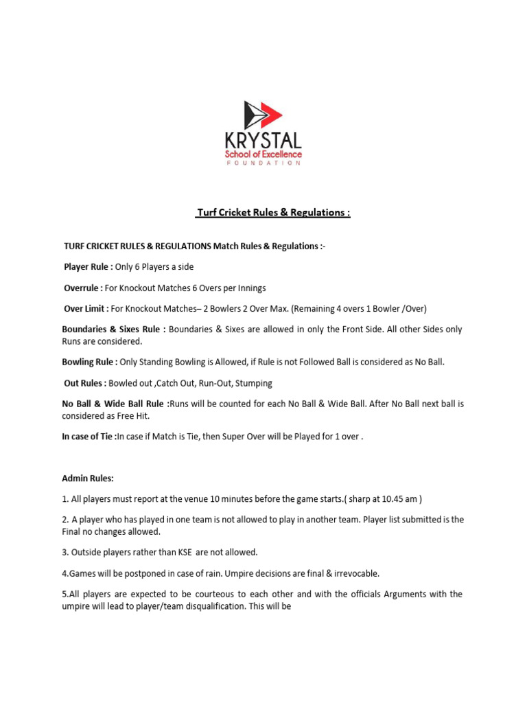 Turf Cricket Match Rules & Regulations | PDF