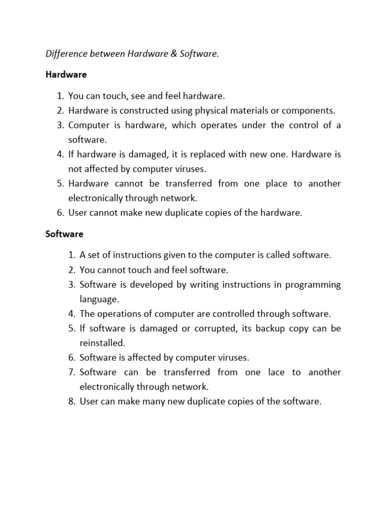 Difference between Hardware _ Software PDF