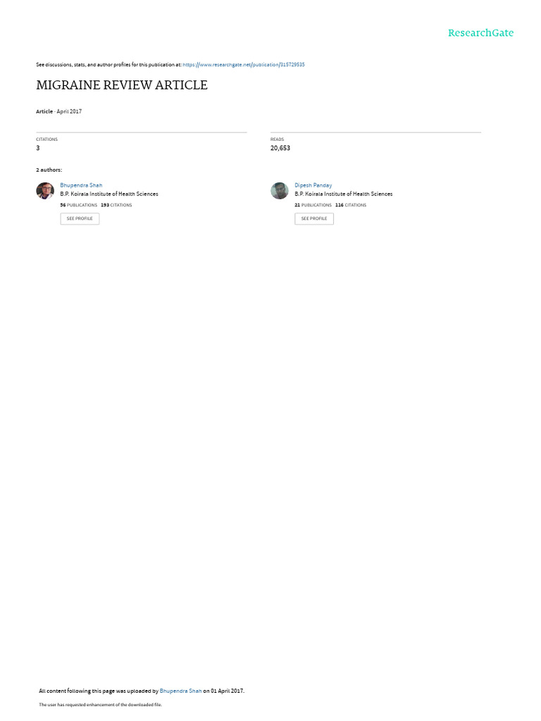 MIGRAINE JOURNAL EXAMPLE intelligence overview