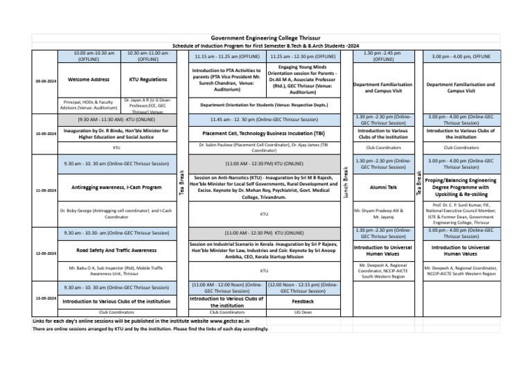 Induction Program Schedule 2024 | PDF