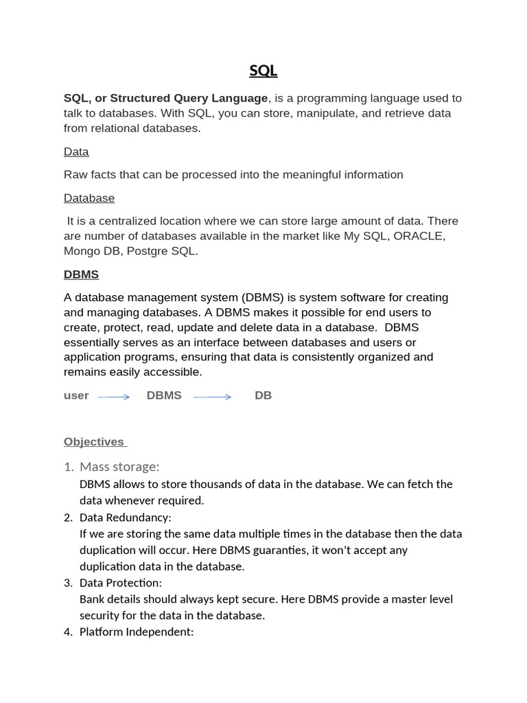 SQL Notes | PDF | Databases | Sql