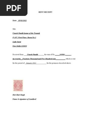 RENT RECEIPT With Revenue Stamp India 2011