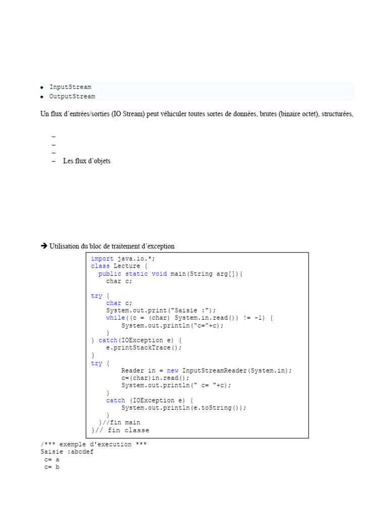 Flux de données en Java : Guide complet | PDF | Fichier informatique ...