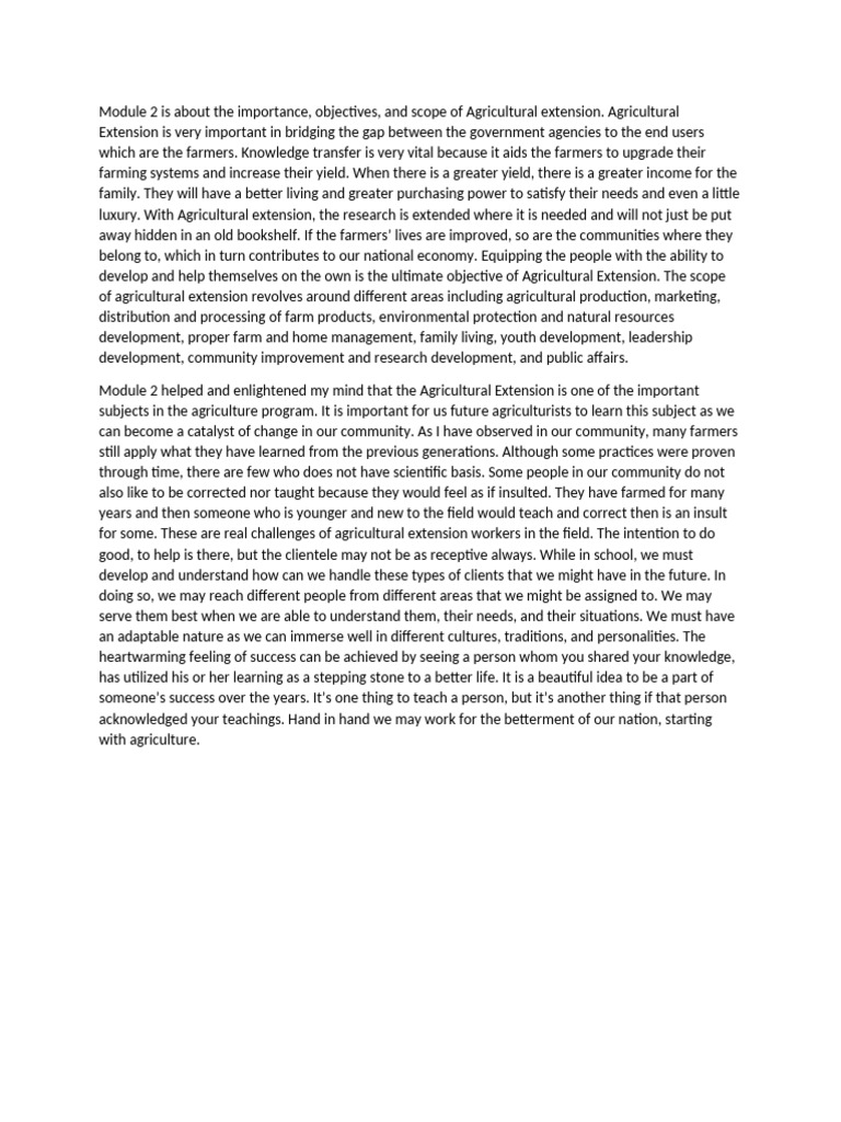 Importance of Agricultural Extension | PDF | Agriculture | Knowledge