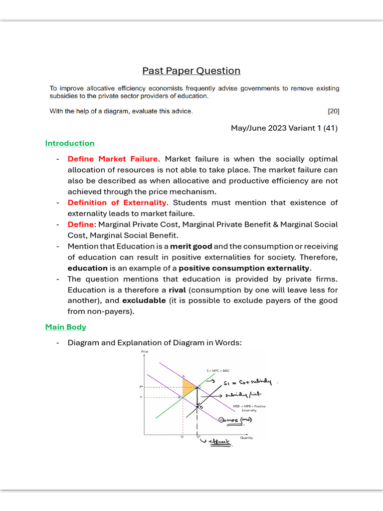 Market Failure And Externalities In Education Pdf Externality Subsidy