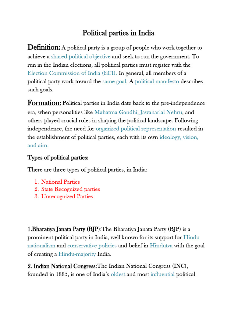 Overview of Political Parties in India | PDF | Political Parties ...