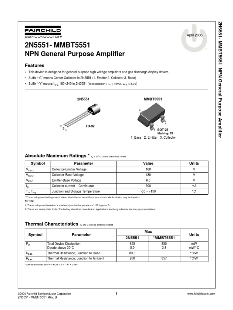 2N 5551 | PDF | Bipolar Junction Transistor | Amplifier
