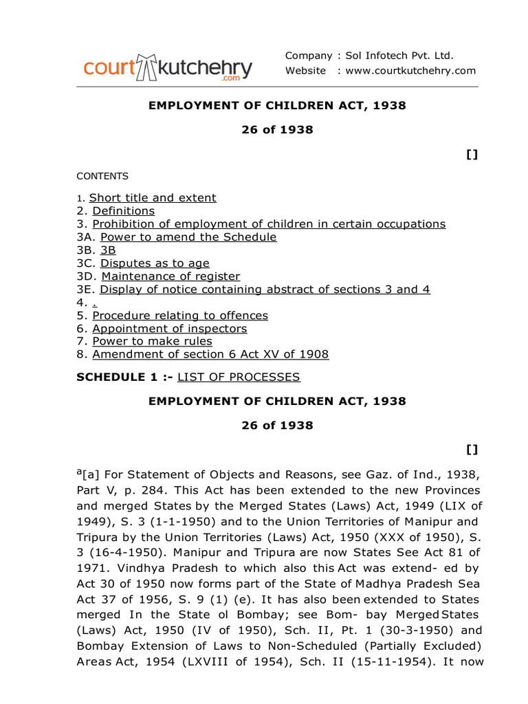 Employment of children act 1938 pdf child labour fine penalty 