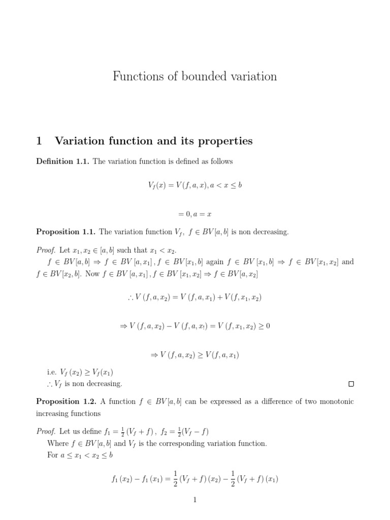 Functions of bounded variation 1 variation function and its properties