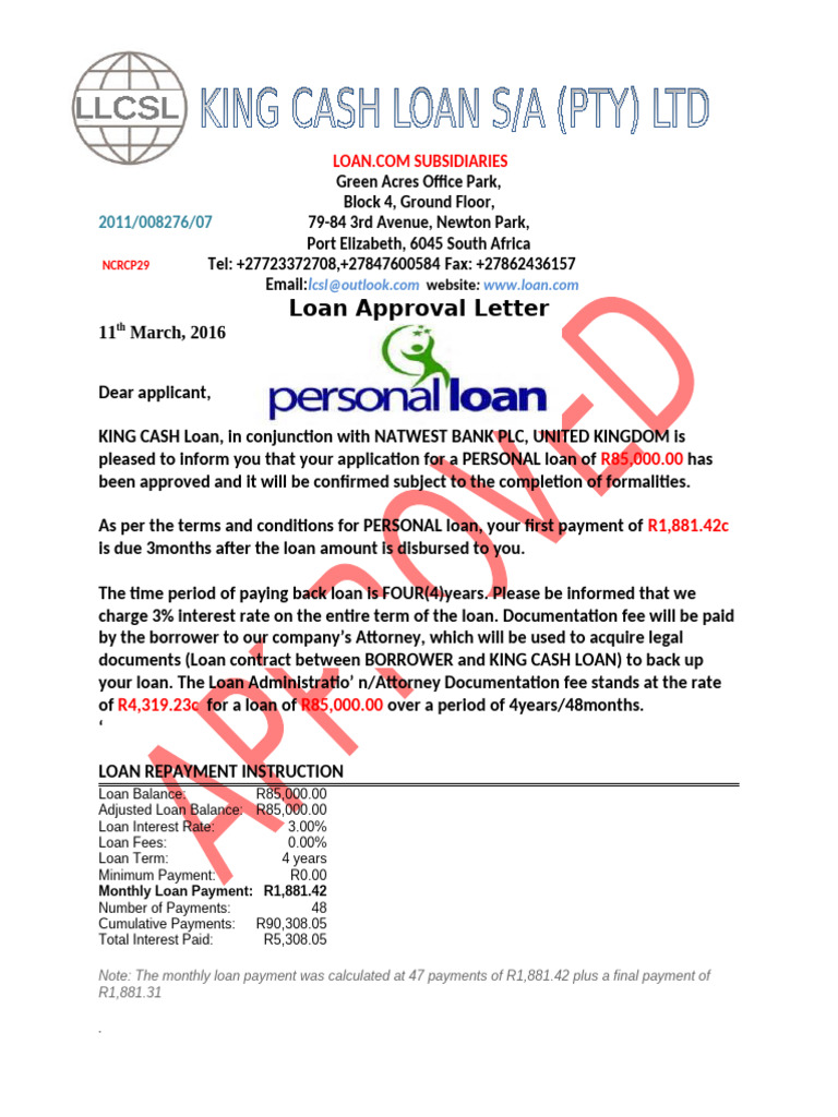 APPROVAL LETTER244 | PDF | Loans | Banks