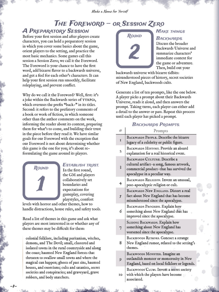 BackWOODS - Handout - Foreword or Session Zero | PDF