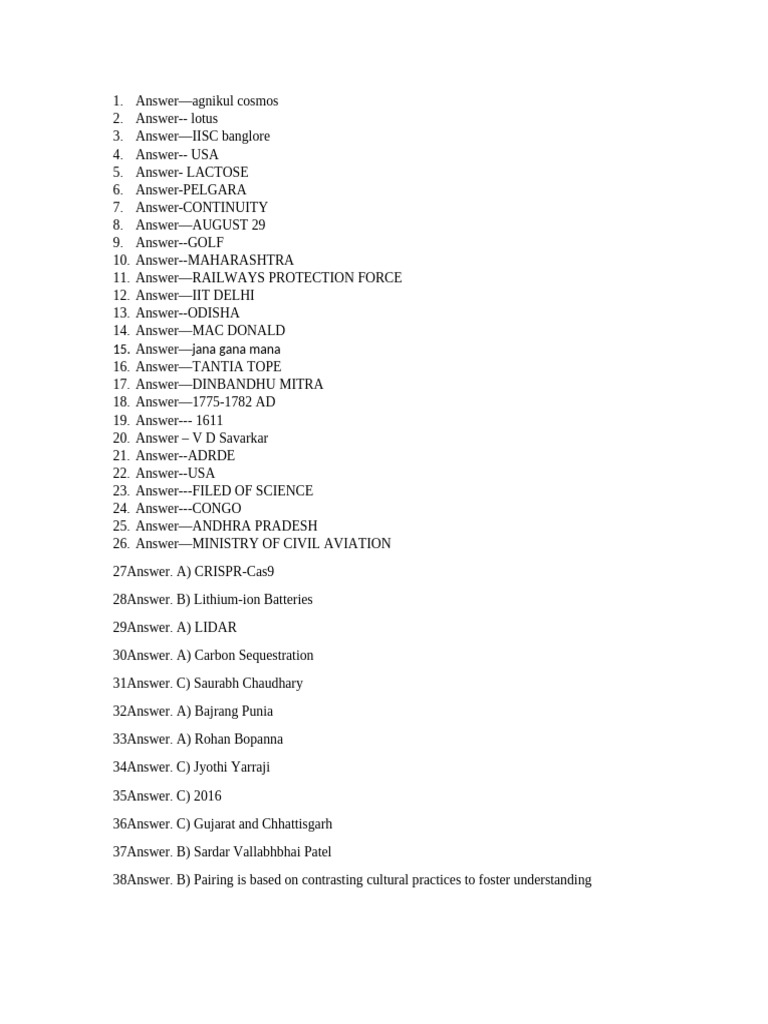 GK Questions Answer Key | PDF