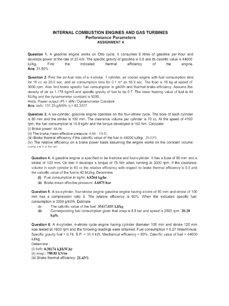 IC - Engines - Practise Questions | PDF