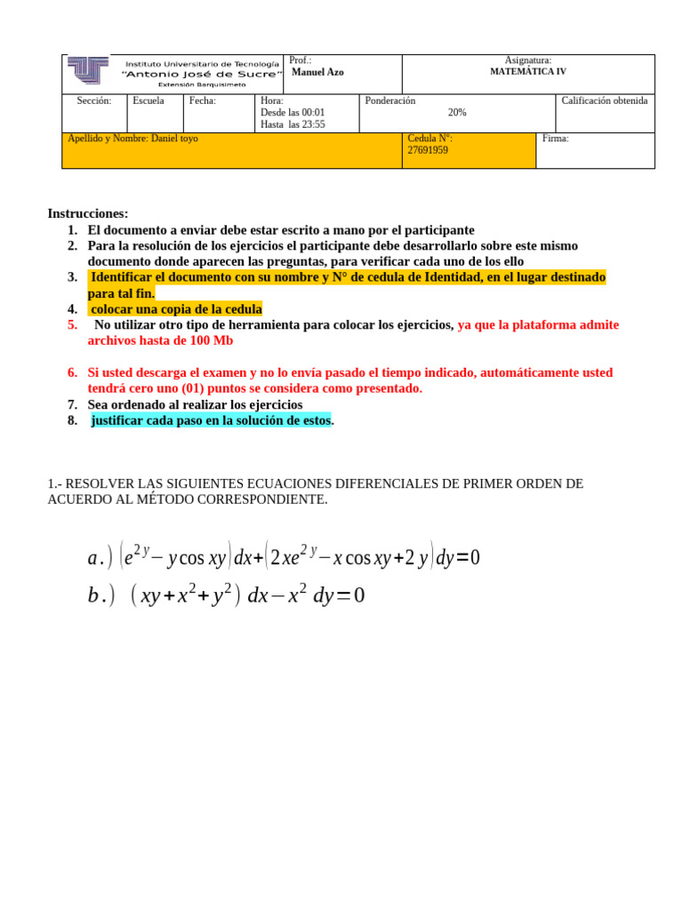 Evaluación Mat IV | PDF