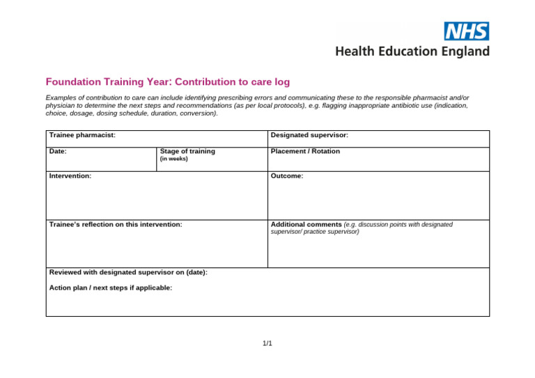 Contribution To Care Log Form - 0 | PDF