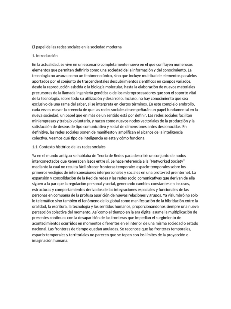 El Papel de Las Redes Sociales en La Sociedad Moderna | PDF | Sociedad ...