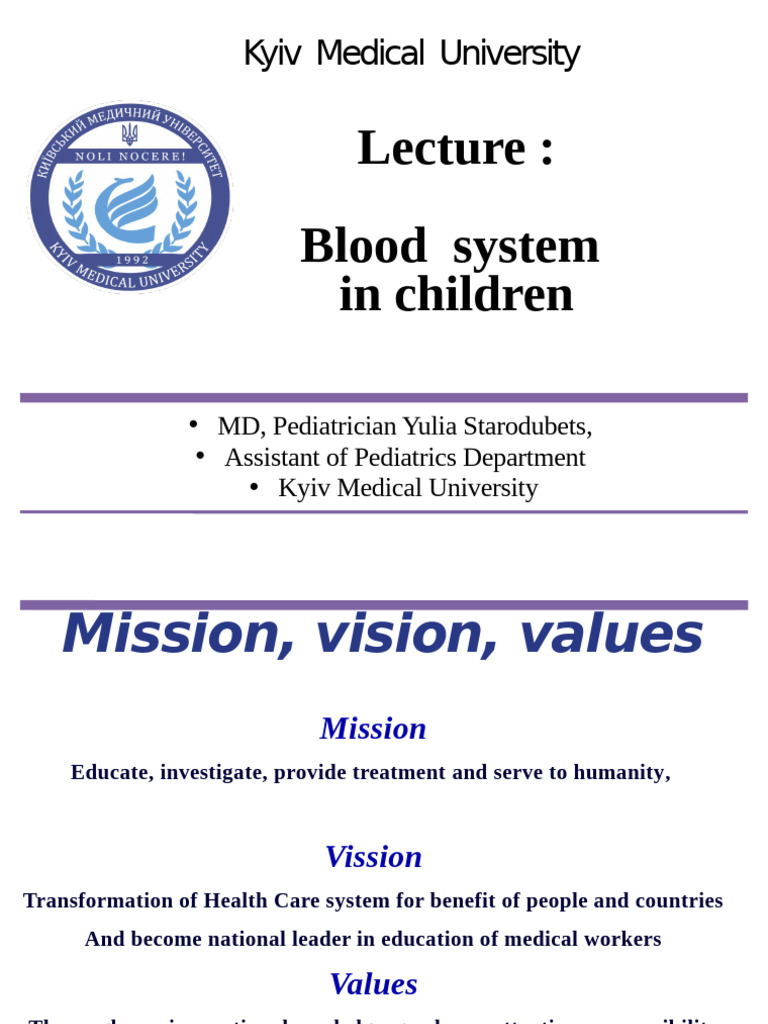 Lecture 1 Blood System - 6 Sem | PDF | Anemia | White Blood Cell