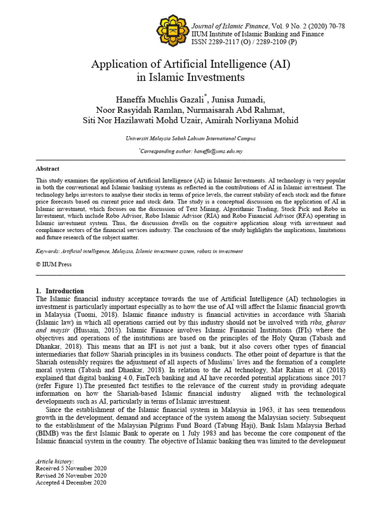 Application of Artificial Intelligence (AI) in Islamic Investments ...