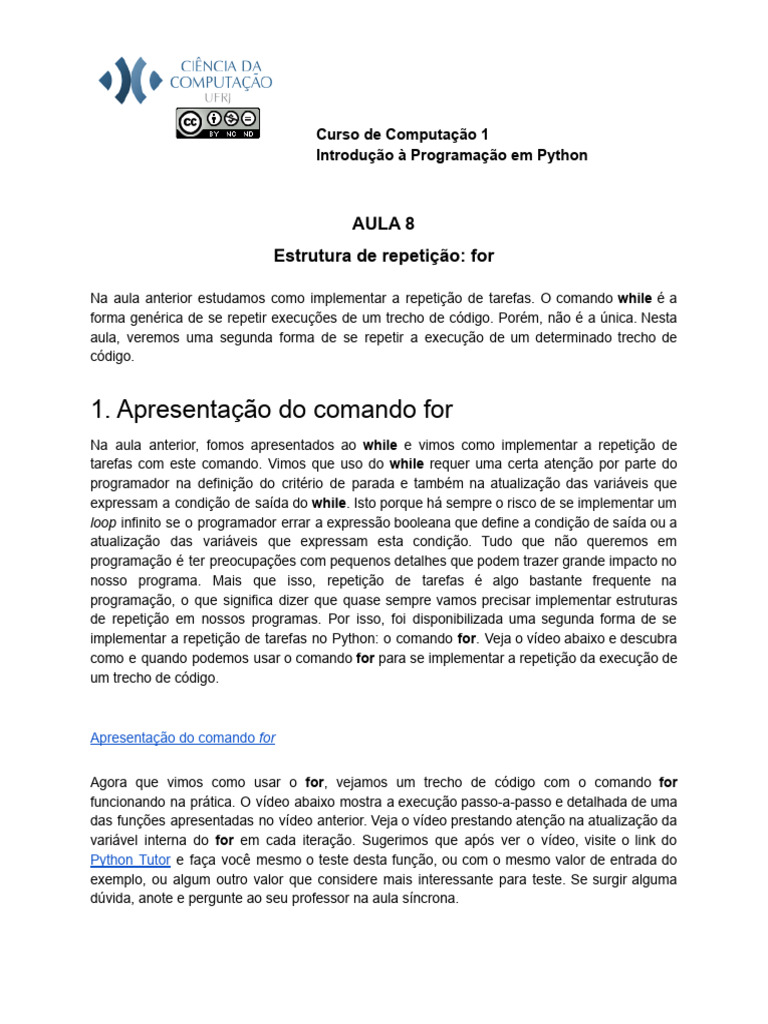 Comando For em Python: Estruturas de Repetição | PDF | Python ...