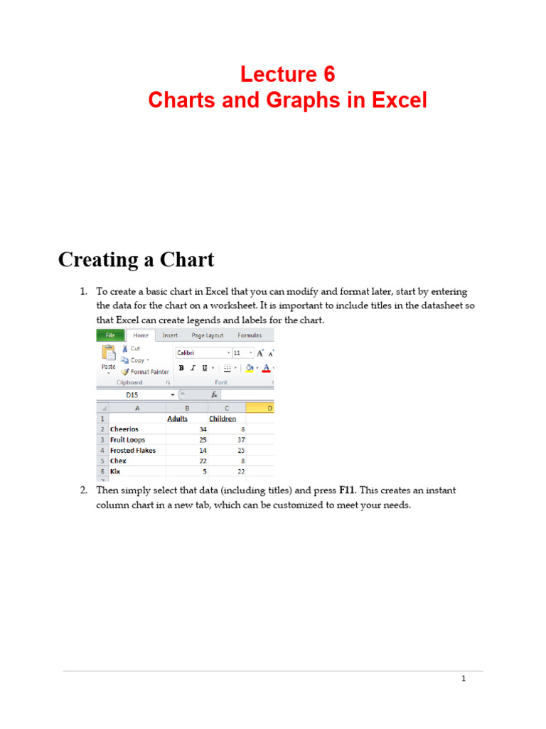 Charts and Graphs in Excel: Creating A Chart | PDF | Chart | Microsoft ...