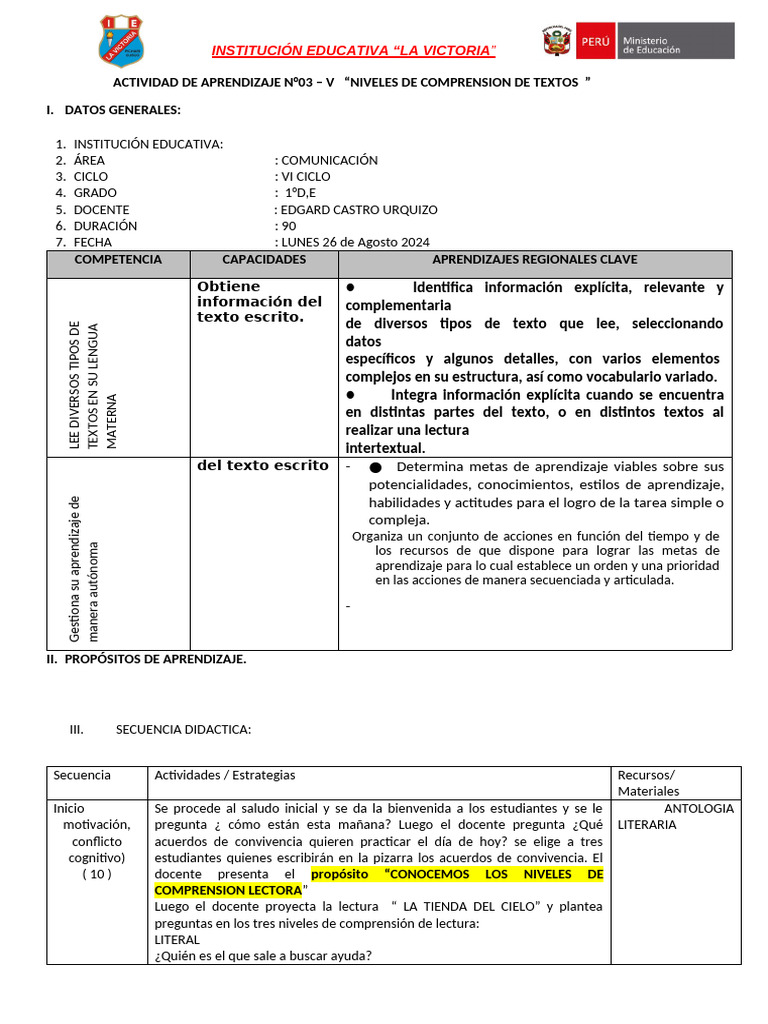 Comprensión Lectora en 1° Grado | PDF | Aprendizaje | Comprensión lectora