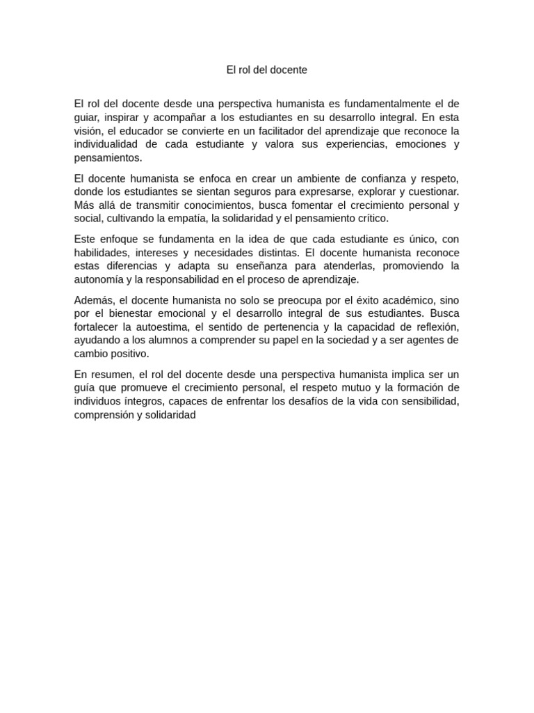 Rol del docente en el humanismo educativo | PDF