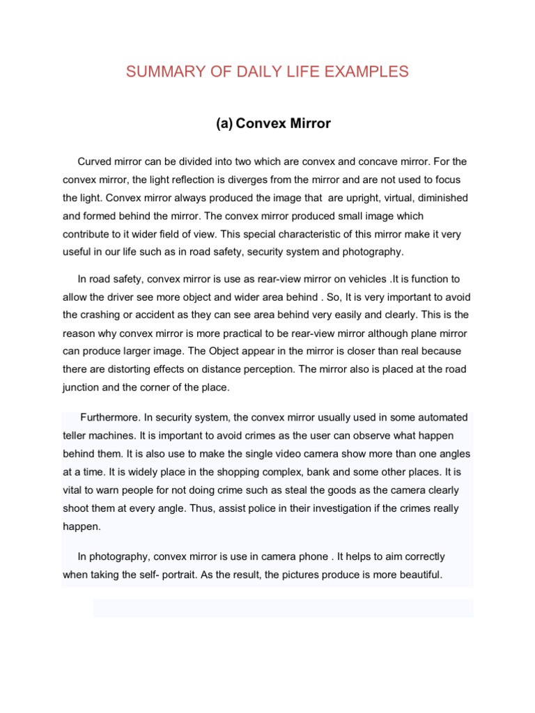 Applications and Uses of Convex and Concave Mirrors in Daily Life