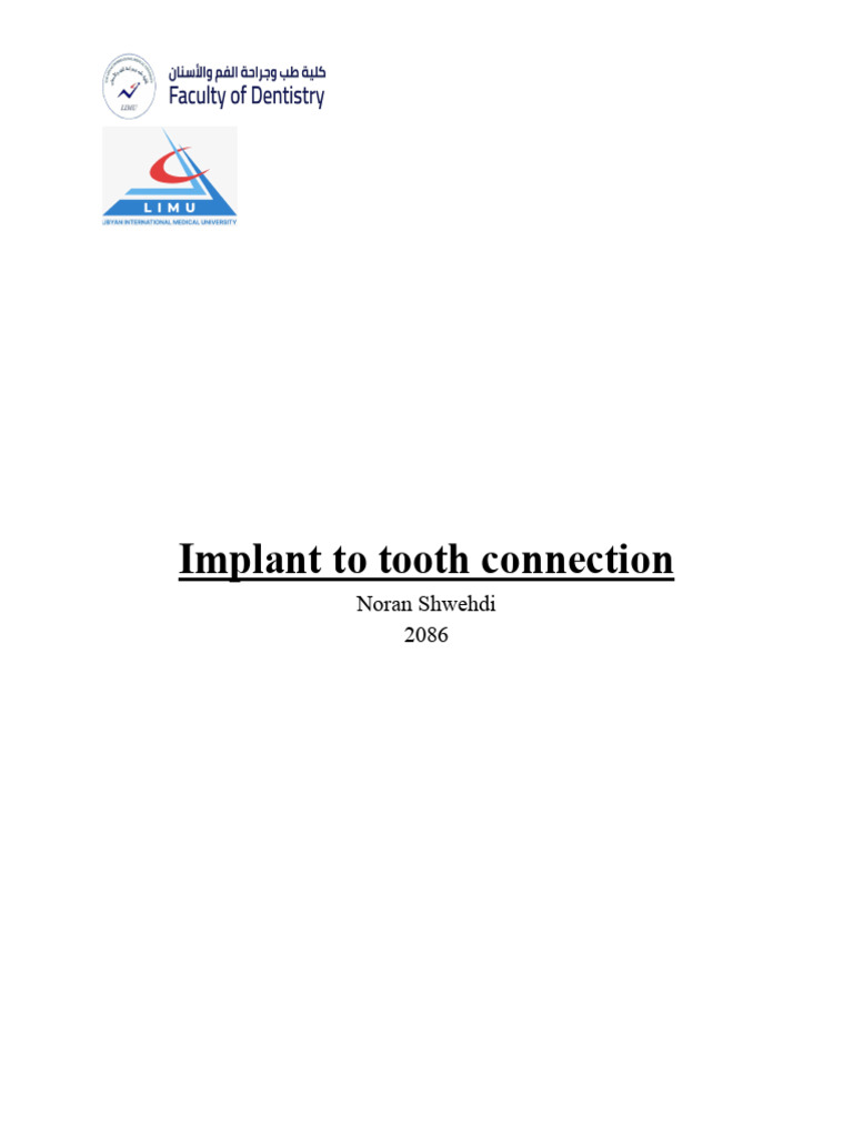 Implant To Tooth Connection | PDF | Dental Implant | Dentistry Branches