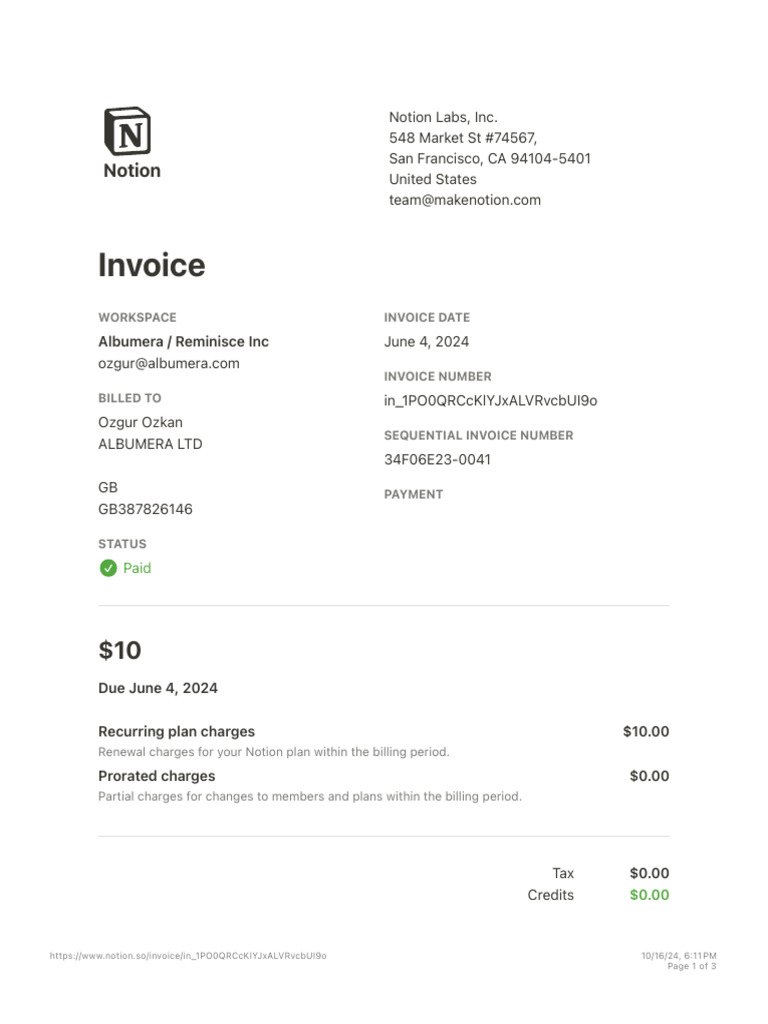 Notion Invoice for June 2024 | PDF | Invoice | Value Added Tax